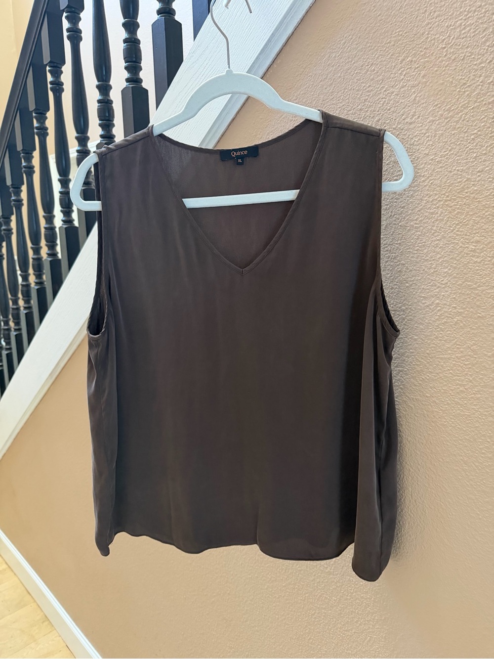 Quince Brown V-Neck Sleeveless Tank Top